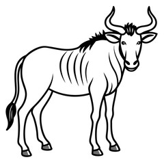 Wild Safari Wildebeest line Art Vector