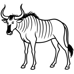 Wild Safari Wildebeest line Art Vector