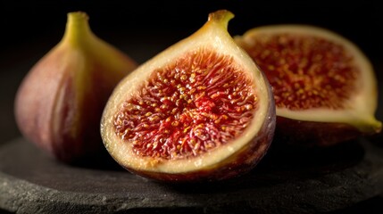 Fresh juicy figs on slate table: close-up of ripe fruit for culinary inspiration ,National Fig Week