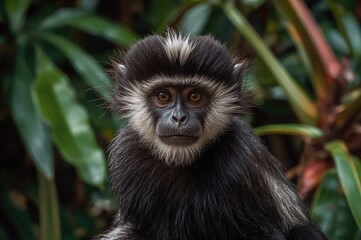 Fototapeta premium Close-up View of a Young Dark-Furred Langur