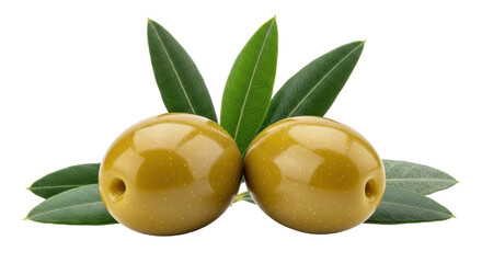 Isolated Green Olives with Leaves