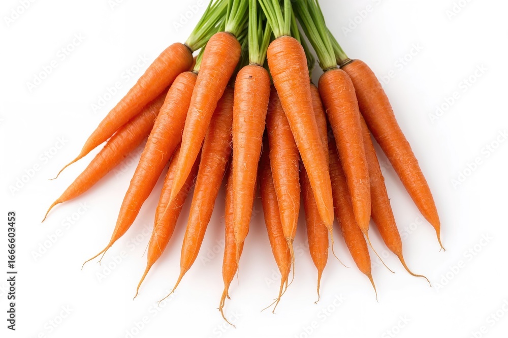 Poster stack of vibrant orange carrots isolated on a plain background with clipping path. close-up view of 