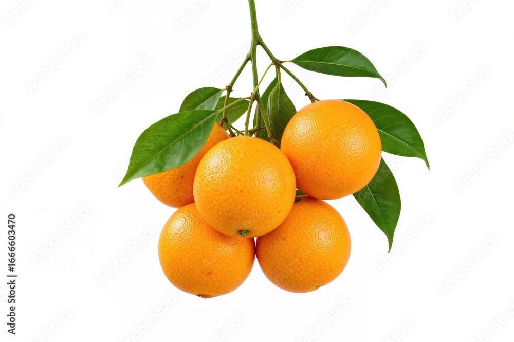 Poster fresh oranges with green leaves and a branch isolated on a white background. clipping path included.
