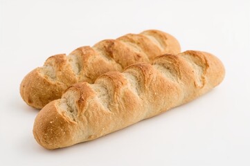 Crispy crust fresh small baguettes on a white backdrop