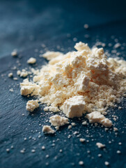 Delicious goat cheese crumble rests on dark slate plate, ready for culinary use
