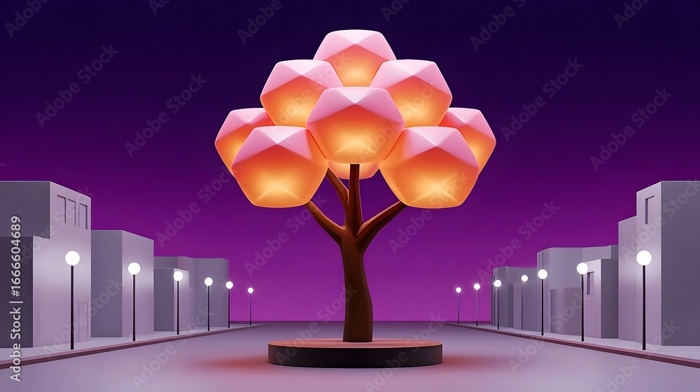 Aufkleber illuminated futuristic tree-like structure in a modern architectural setting