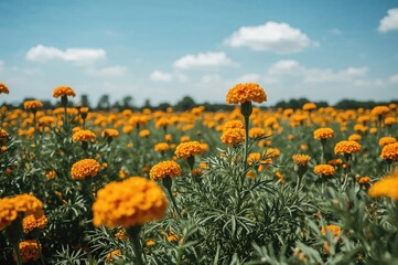 Obraz premium Marigold Plant Field Landscape