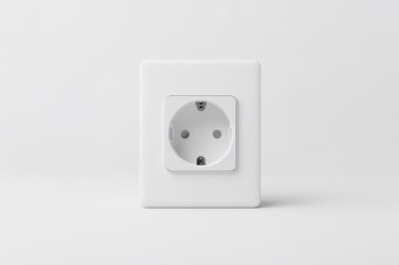 White recessed electrical outlet with two sockets shown from front and back against plain background