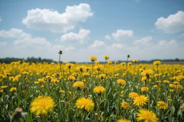 Obraz premium Meadow filled with dandelion flowers
