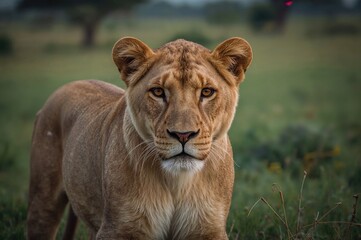 Naklejka premium Lioness searching for prey