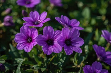 Close-up of Vibrant Purple Flowers in a Sunlit Garden