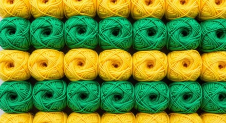 organized balls of yellow and green yarn, background pattern, knitting and crafting graphic