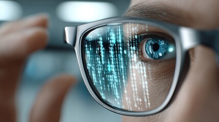 Advanced artificial intelligence brain imaging code reflected in eyes for technological innovation