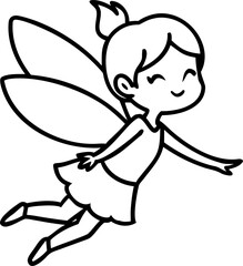 Cute fairy with spread wings flying isolated on white background isolated on transparent background silhouette