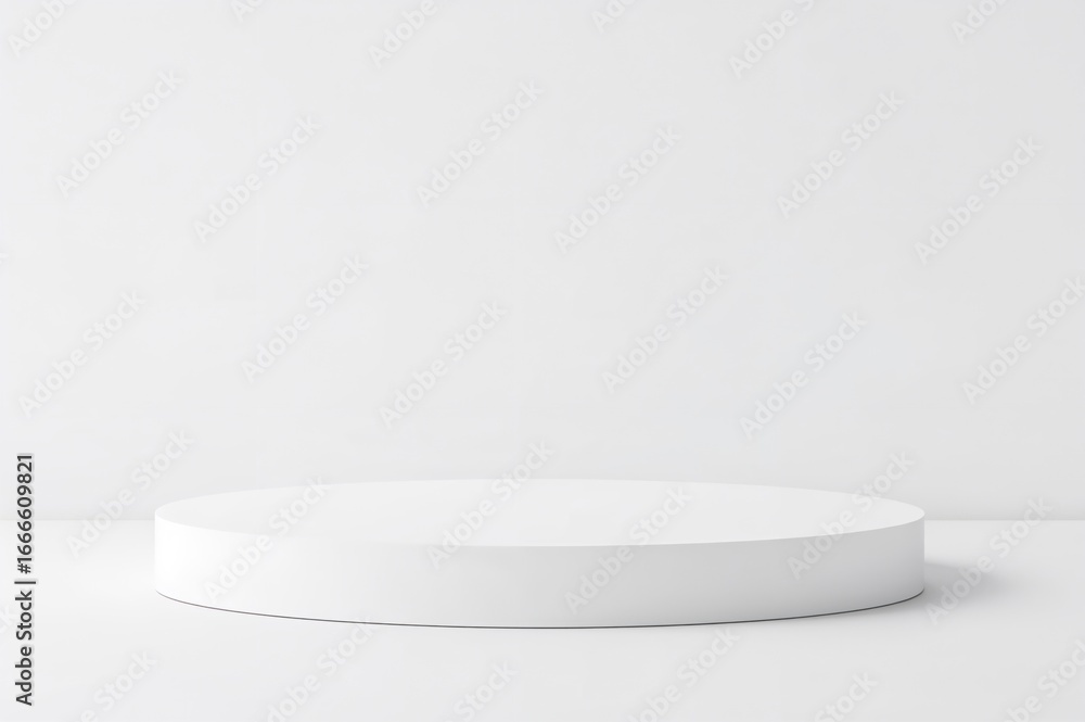 Aufkleber minimalist white abstract table setup with ample space for showcasing products and creative designs,