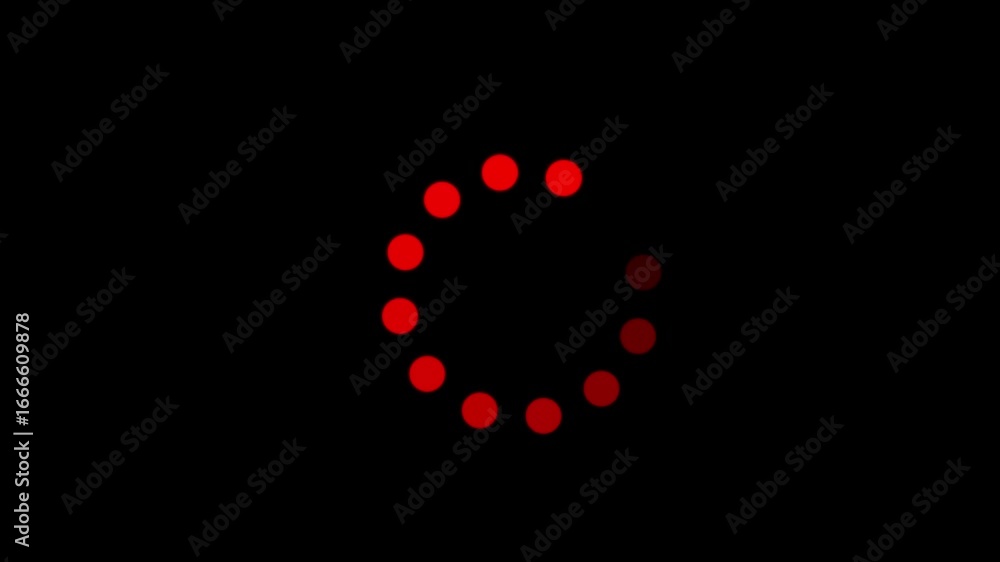Poster dot circle loading animation. red color glowing dots spinning animation on black background. 4k vide