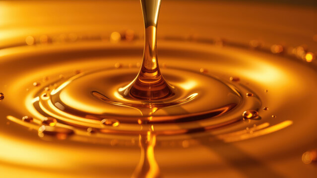 Golden liquid creates ripples in smooth surface, showcasing mesmerizing flow and texture. warm hue evokes sense of richness and luxury - Powered by Adobe