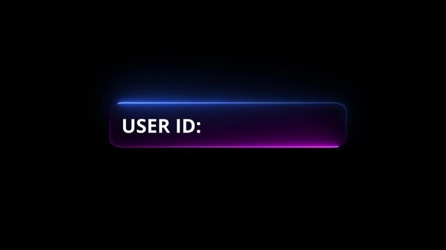 Neon blue and pink User-id fields icon animation.Includes fields for account creation, user ID, password, identity verification concept