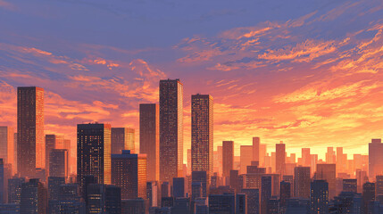 Fototapeta premium skycrapers buildings under the sunset
