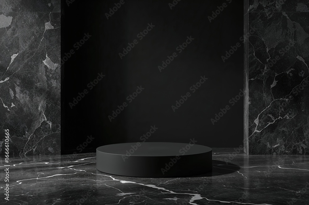 Poster stylish pedestal on a stone platform with a backdrop, perfect for displaying items.