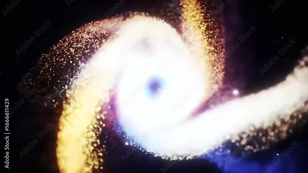 Poster celestial abstract concept of a swirling cosmic vortex with glowing particles forming a luminous spi