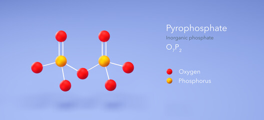 pyrophosphate molecule, molecular structure, inorganic phosphate 3d model, Structural Chemical Formula and Atoms with Color Coding