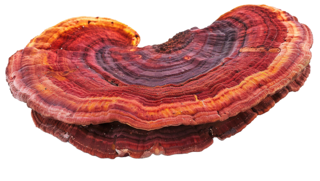 Close up of a colorful bracket fungus isolated on transparent background