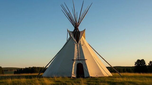 Traditional native american tipi under warm sunlight at golden hour cultural heritage