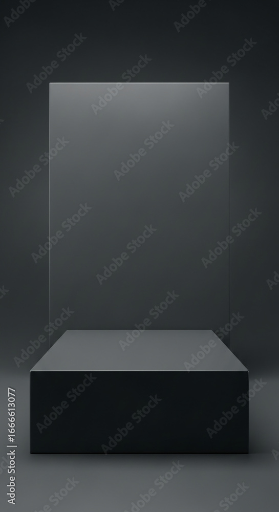 Poster dark gray platform and backdrop, minimalist design ideal for product display or branding mockups fre