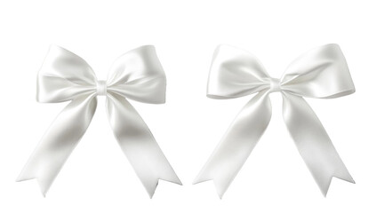 Naklejka premium Two elegant white silk ribbon bows isolated on transparent background for decoration
