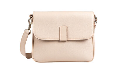 Beige leather crossbody bag, fashion on transparent background