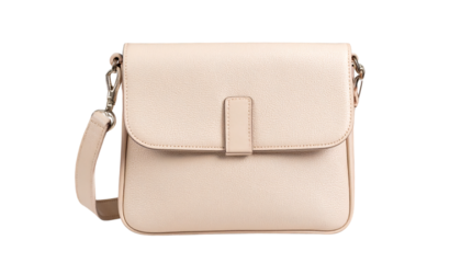 Beige leather crossbody bag, fashion on transparent background