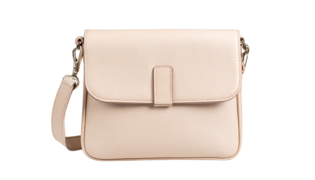 Beige leather crossbody bag, fashion on transparent background