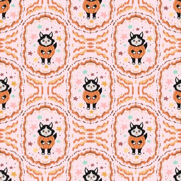 Halloween Ikat Pattern, Spooky Geometric Textile Design, Digital Seamless Background for Fabric, Scrapbook, Party Decor