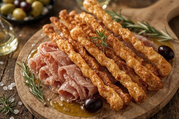 Obraz premium Breadsticks wrapped with sliced ham