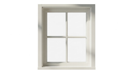 Off-white window frame, four panes, sunlight shadow, blank interior,  showcase for design, mockup, free space for text or image