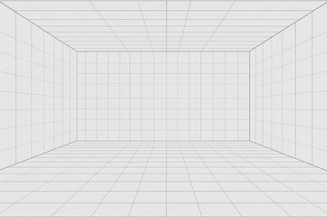 Vector format grid perspective background with model projection for interior design template. Single line viewpoint perspective.
