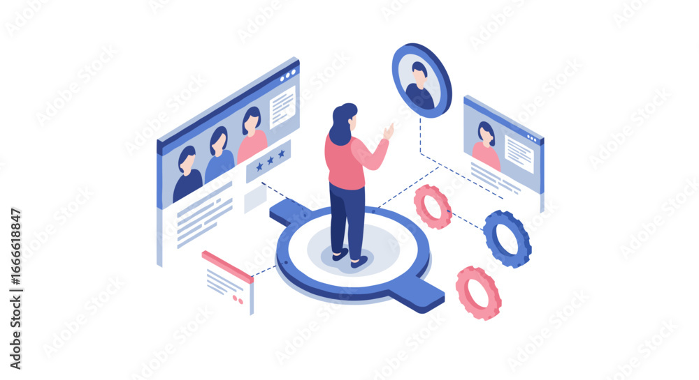 Poster isometric team collaboration and remote networking technology concept