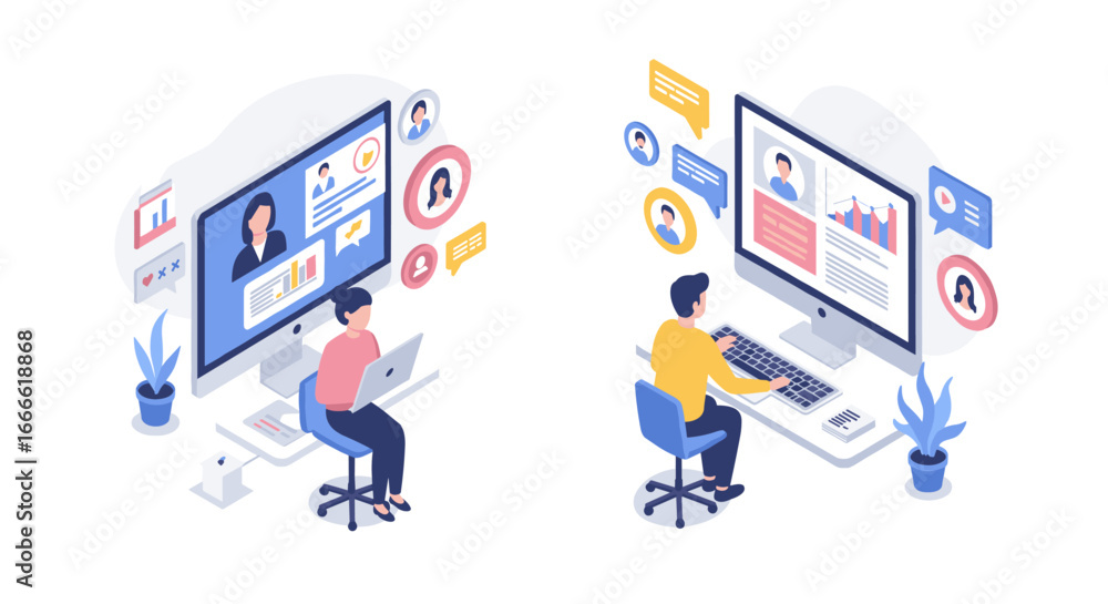Poster remote team communication and data analysis in isometric design
