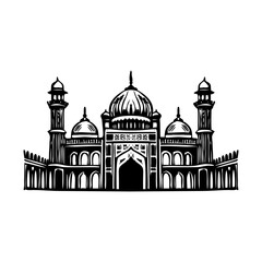 A vintage style illustration showing badshahi mosque