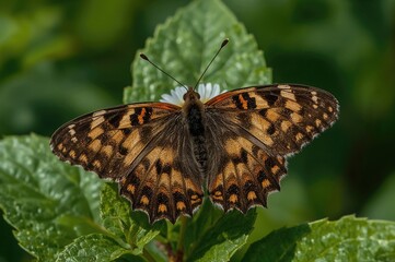 Obraz premium Elegant butterfly perched on a green leaf