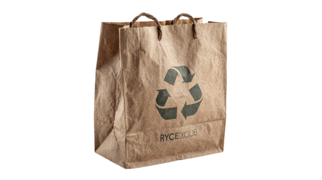 Folded recycle bag with eco-friendly messages background isolated on a Transparent background, PNG file.