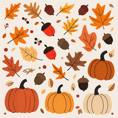 Autumn Harvest Pumpkins And Colorful Fall Leaves Seamless Pattern