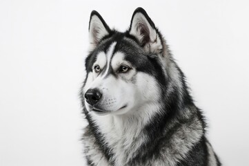 Monochrome photo of a Husky dog against a plain white background created with AI technology