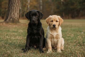 Puppy with traits of Black Labrador and Golden Retriever