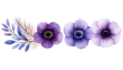 Watercolor boho flower set. Spring or summer decorati. Aquarelle bohemian floral arrangement. springtime or summertime adornment botanical blossom painted artistic design element