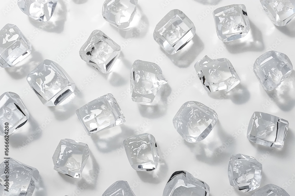 Poster close-up view of ice cubes on a plain backdrop