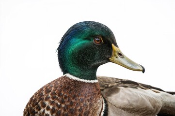 Obraz premium Anas formosa, the Baikal Teal, displayed against a plain white backdrop