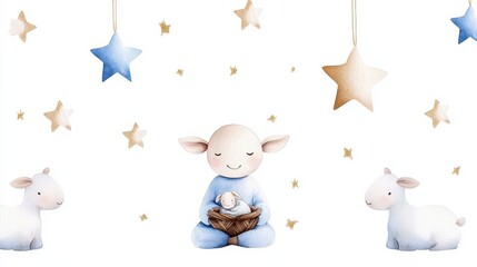 Watercolor christmas nativity scene patterns. Painted xmas birth illustration template holy family artistic design yuletide story image divine infant art winter holiday creation