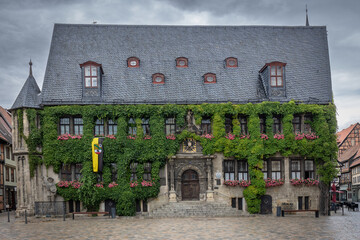 Town Hall in Quedlinburg, a German town located north of the Harz mountains in the Harz district. The town's historic center is a World Heritage Site.